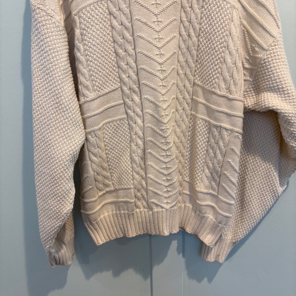 Vintage USA Made Fisherman Sweater Chunky Textured Cable Knit Womens Cream XL - Picture 5 of 10